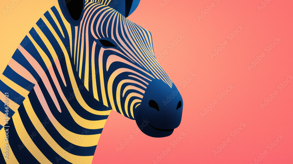 Poster dynamic zebra illustration with stylized stripes on a vibrant background, creating visual interest a