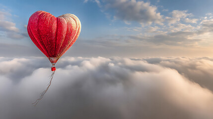 Fototapeta premium red heart balloon floating above clouds