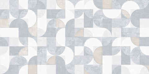 Geometric abstract pattern featuring semi-circles and squares with a textured, modern design.