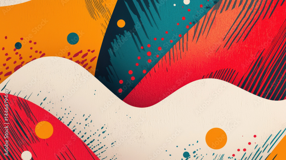 Poster an abstract illustration with copy space evokes dog training methods, using dynamic colors and shape