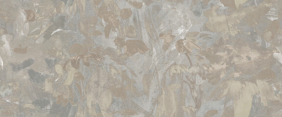 Abstract floral textured wallpaper with soft beige, grey, and metallic hues.