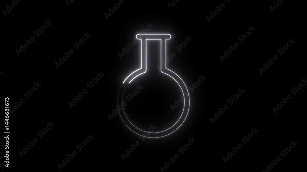 Aufkleber neon outline animation of a round bottom flask science experiment equipment isolated on black backdr