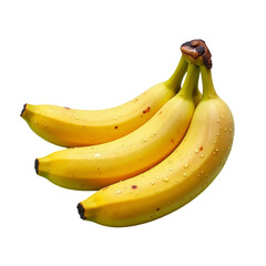 Ripe Yellow Bananas Bunch with Water Droplets, Transparent Background
