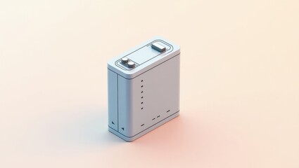 Iron AIr Batteries. White modern battery pack charging on soft pastel background, technology gadget concept for electronics, energy power device isolated, minimalistic design with light tones for web