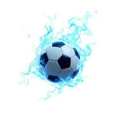 Soccer Ball with Blue Flame Effect, transparent background.