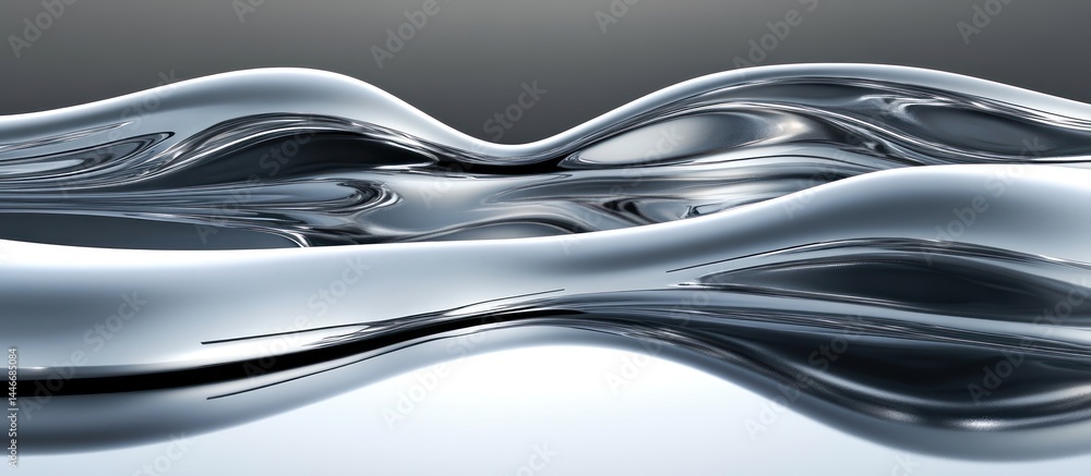 Poster abstract metallic waves flowing gracefully with fluid reflections and soft gradients