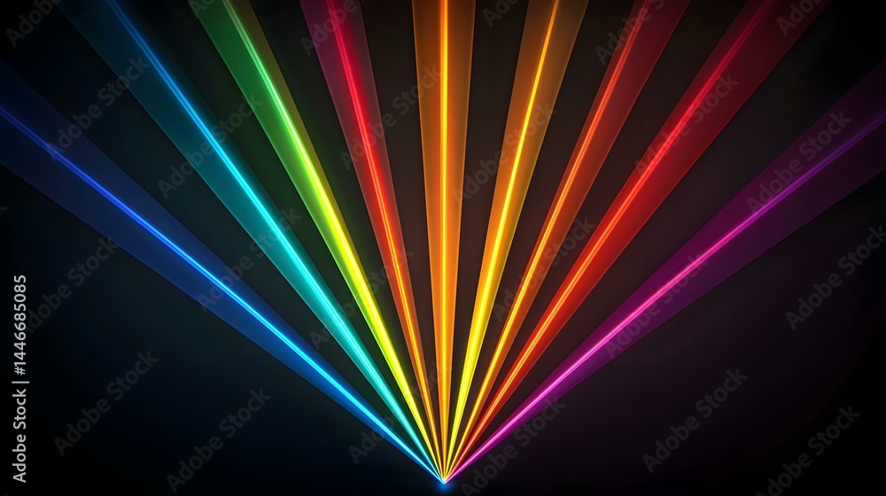 Poster the image shows multiple vibrant laser beams of different colors, radiating outwards from a central 