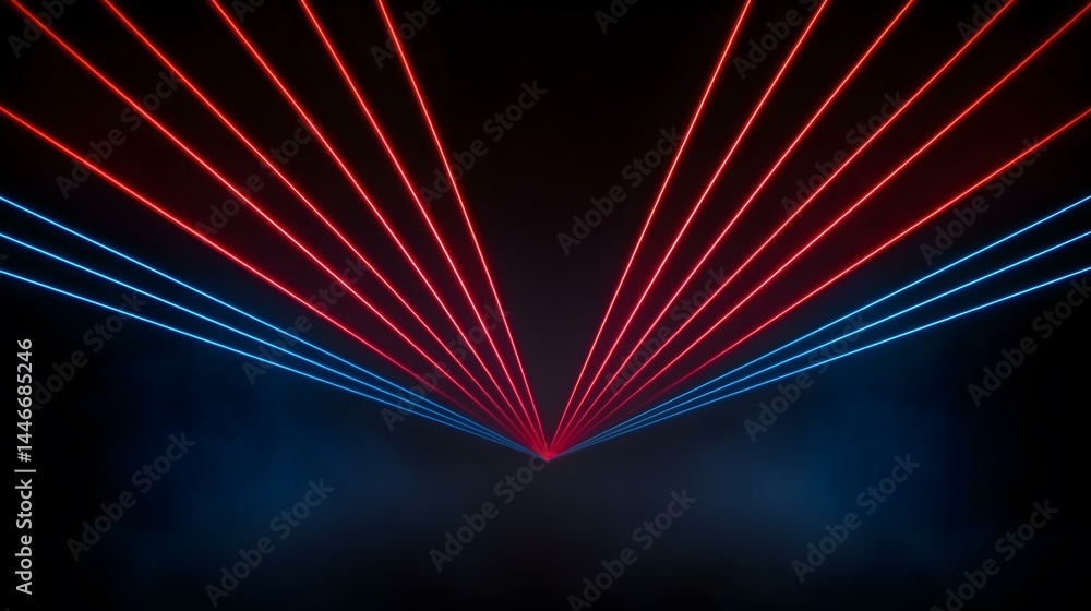 Aufkleber the image contains several red and blue laser beams emanating from a central point, converging to cr