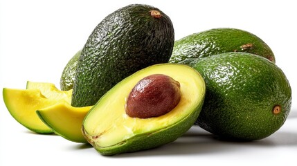 Fresh Avocados on White Background