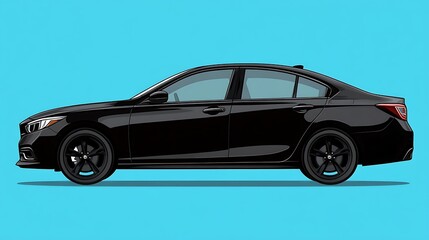 Obraz premium A Black Modern Sedan Drawn Against a Bright Blue Backdrop