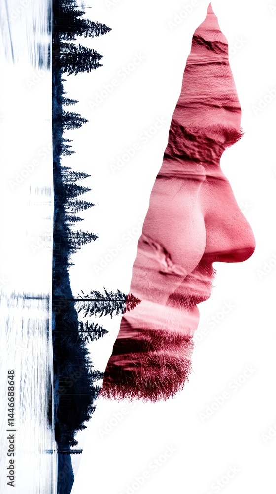 Poster inner reflection in a forest silhouette with double exposure technique capturing nature and spirit i