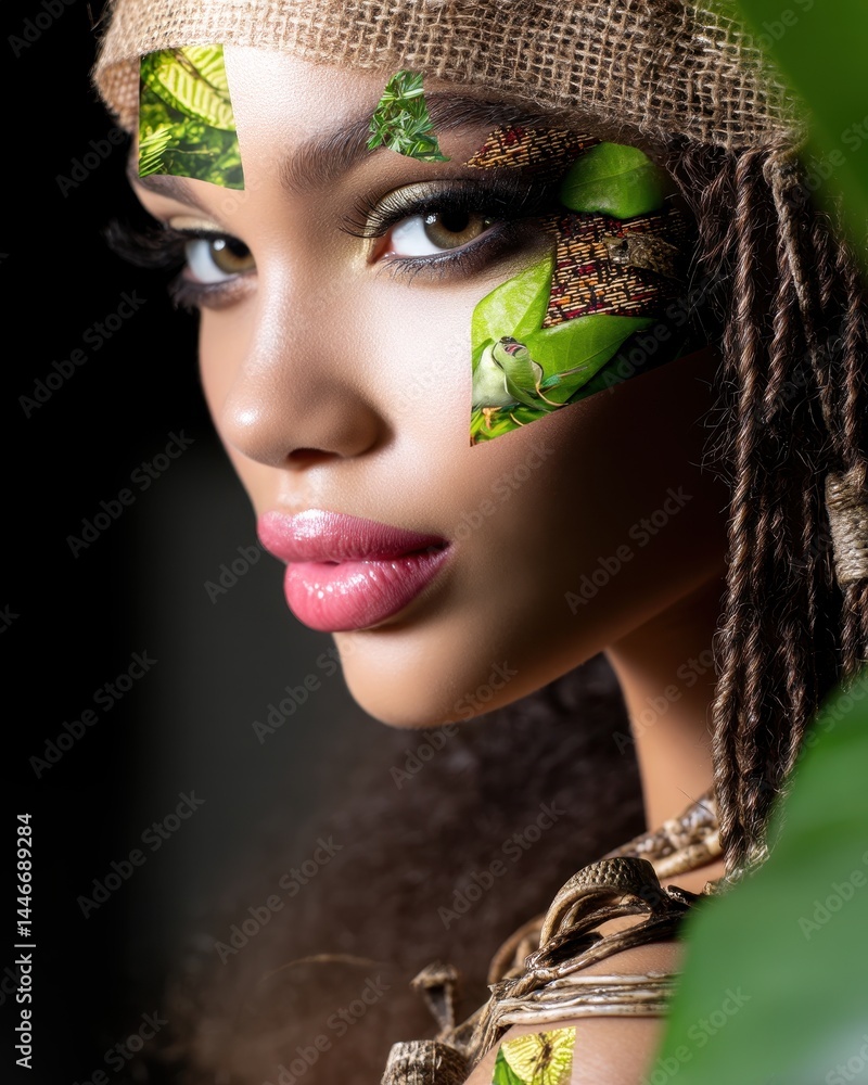 Poster Inner Forest Vibes with Double Exposure of Natural Elements on Profile Shot of a Model Bathing in Soft Light and Greenery