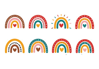 Boo rainbow vector set hand-drawn colorful rainbows with hearts and dots in warm earthy tones