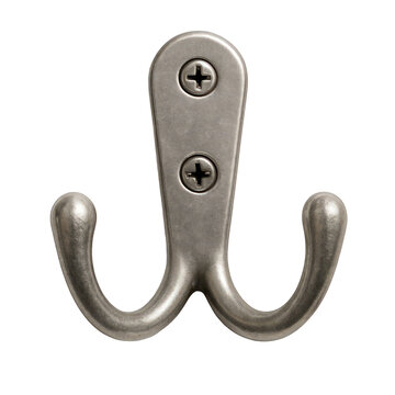 Detailed shot of a sturdy brushed metal double utility hook securely fastened for convenient wall storage.