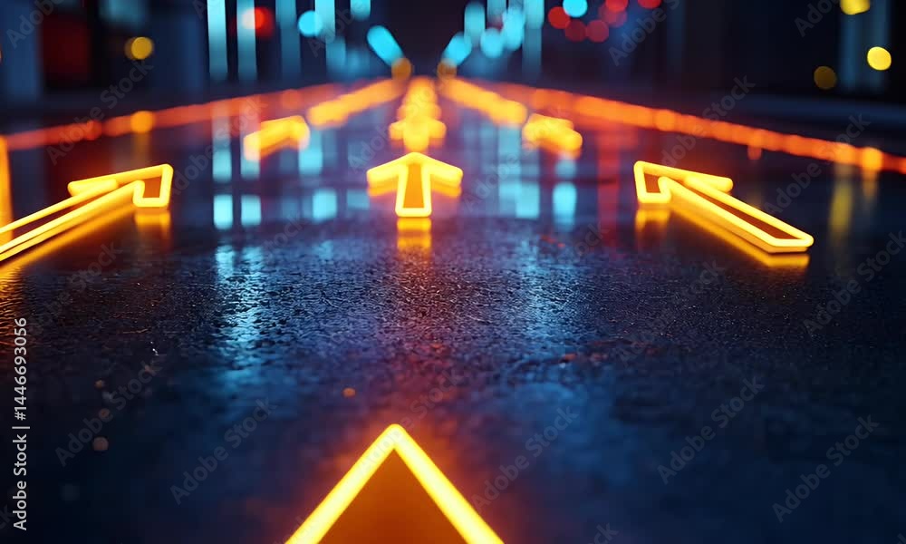 Poster a background of bokeh lights with arrows pointing upwards, representing growth and progress in busin