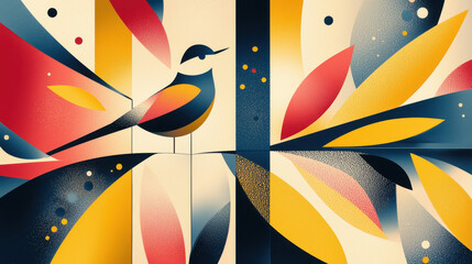 An elegant avian illustration showcases vibrant colors with a central copy space, emphasizing artistic expression and creative opportunities for designers today.