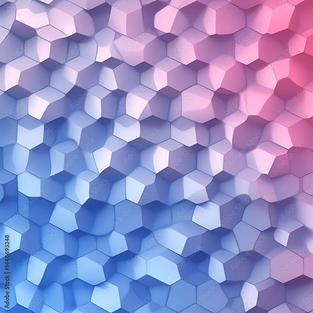 Poster gradient blue to pink hexagons abstract design digital artwork modern aesthetics textured background