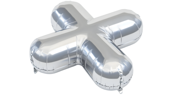 3D Silver Metallic Plus Sign Balloon Illustration Isolated Background