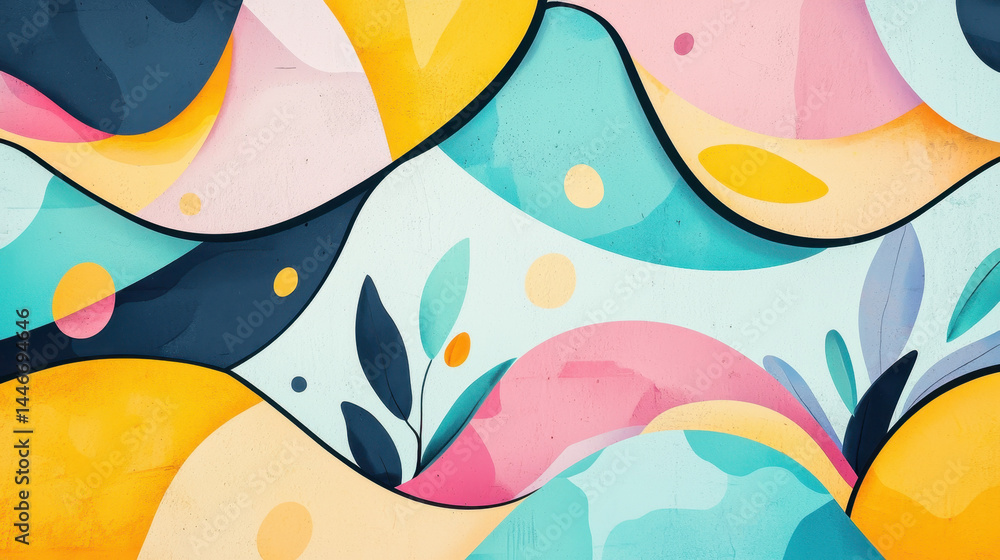 Poster a vibrant and whical illustration of layered animal pattern inspired shapes with ample copy space in