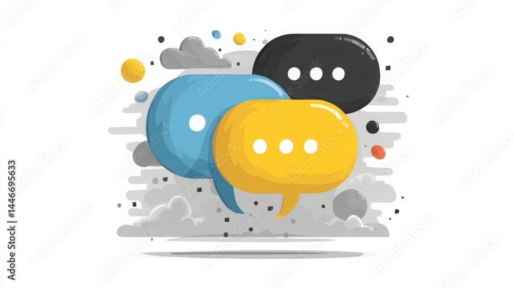 Poster two distinct speech bubbles with an overlapping bubble in the center representing communication and 