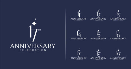 Set of anniversary logo design. Symbol with beauty concept and sparkle icon for celebration