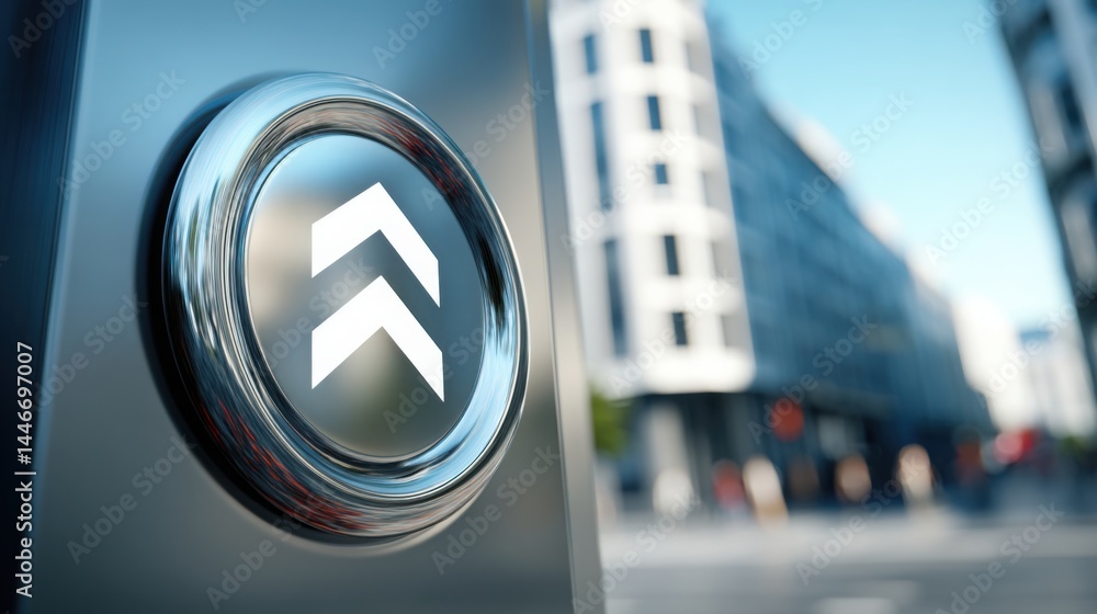 Poster prominent button affixed to a building symbolizing clean investment strategies and results-oriented 