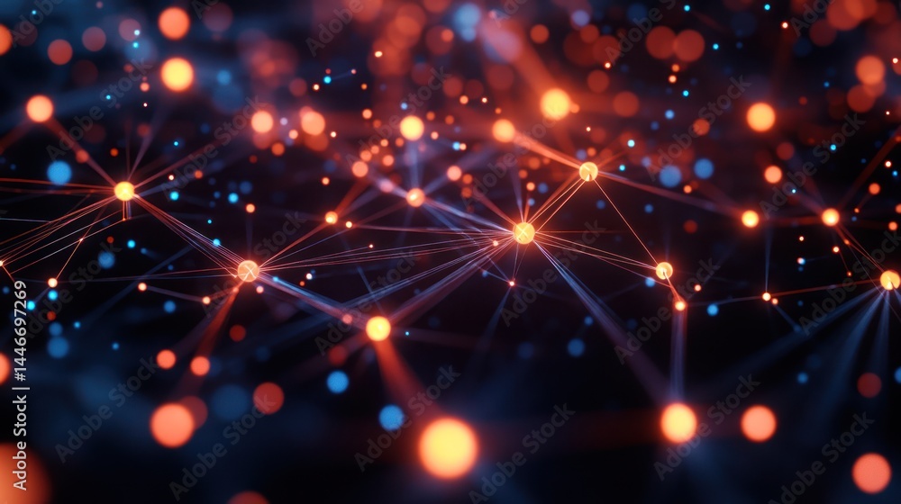Aufkleber abstract interconnected network with vibrant glowing nodes and geometric lines