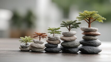 Small green tree growing from pile of rocks symbolizing composed capital planning and balanced growth in business ventures