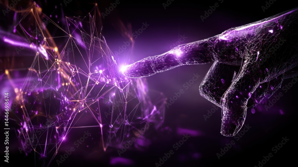 Poster a close-up of a hand touching a finger symbolizing the concept of digital transformation and structu