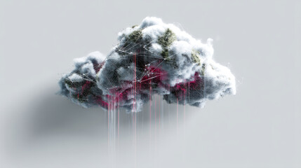 Abstract digital cloud data storage illustration with binary code rain effect