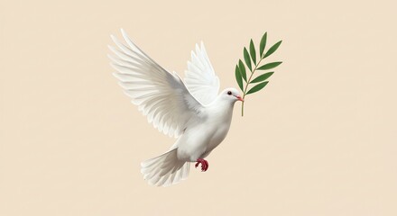 Fototapeta premium Serene White Dove with Olive Branch: A Peaceful Illustration