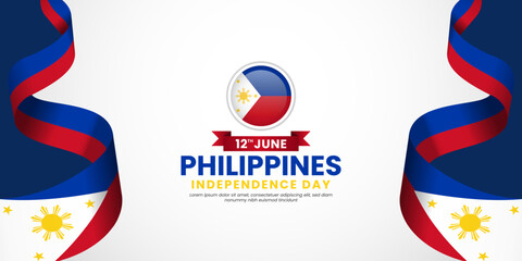 Philippines independence day Waving RIbbon Flag background design with blank space area