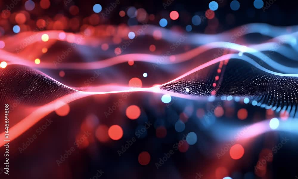 Poster a digital wave with vibrant blue and pink colors, symbolizing the power of ai technology in data ana