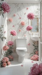 Blossoming Serenity in a Marble Bathroom
