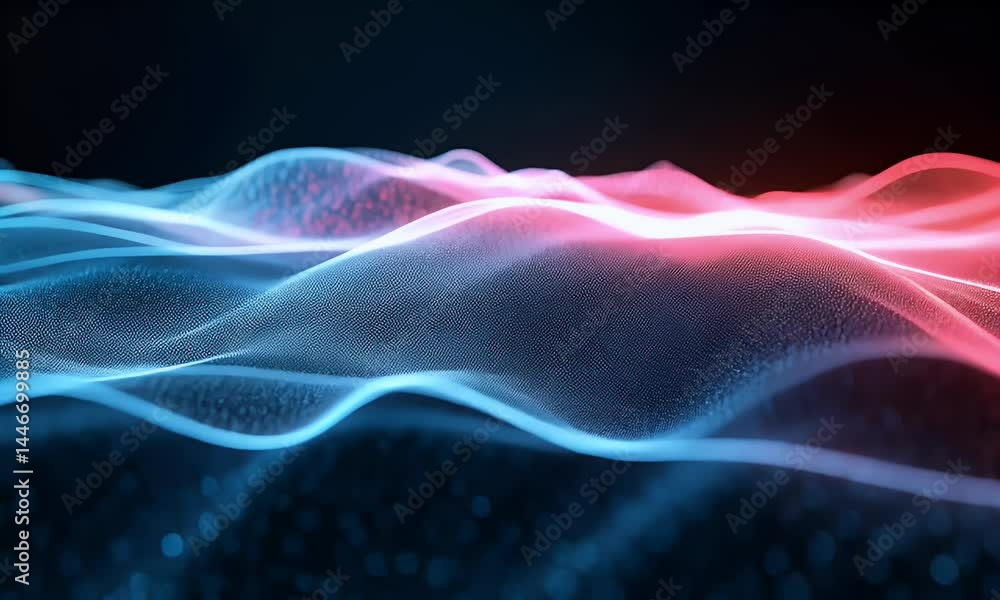 Poster a digital wave with vibrant blue and pink colors, symbolizing the power of ai technology in data ana