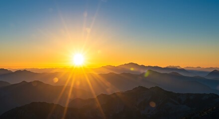 Golden Sunrise: Majestic Mountain Panorama in Warm Light