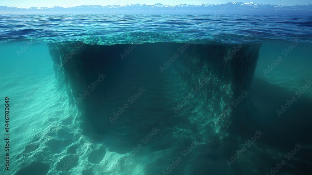 Poster abstract underwater view showcases a vibrant aquatic environment with dynamic light and shadows evok