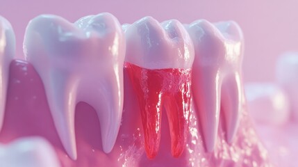 Close-up of teeth with exposed pink gumline and visible roots, indicating potential gum recession or periodontal disease