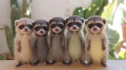 Obraz premium Captivating meerkat collective astounding wildlife portrait adorable mongoose family affectionate creatures charming animals of the kingdom cute pets suricate beasts displaying enchanting wildness 