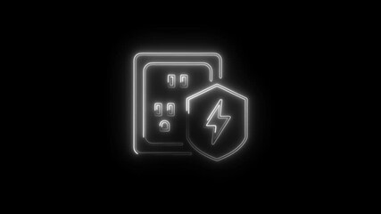 Surge protection neon glow animation for electrical safety and damage prevention with dark background representing technological advancement