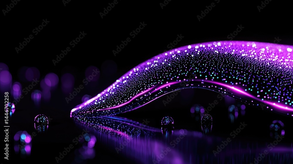 Poster abstract purple and violet design with glowing particles.