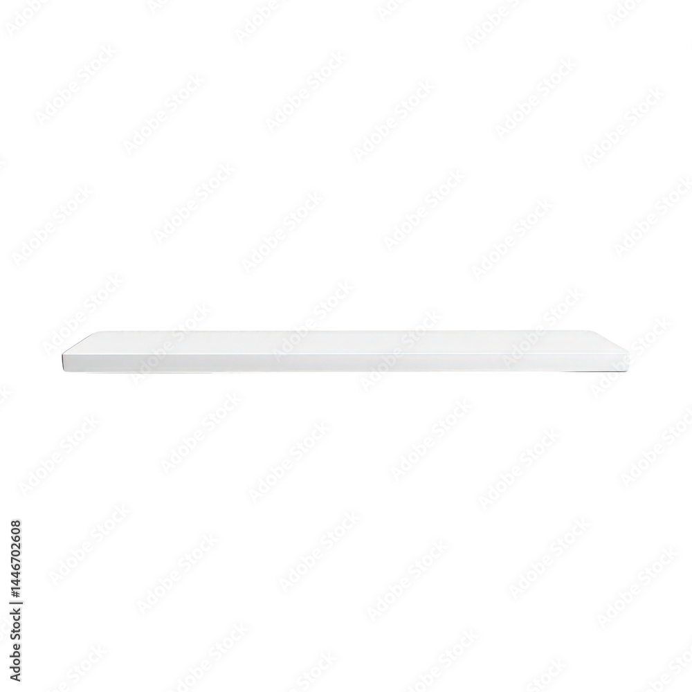 Poster simple bright white minimalist floating shelf casting a subtle shadow, offering a clean empty surfac