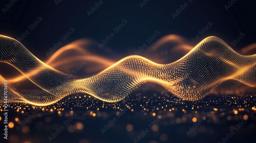 Poster abstract digital design with luminous golden particles.