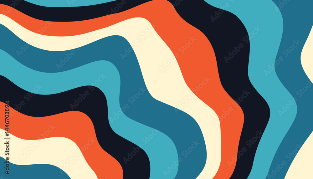 Poster retro groovy colorful wavy pattern background