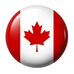 Canada Flag Button, Red Maple Leaf, White & Red Stripes, Transparent Background