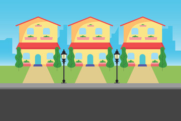 Housing area Concept. Colored flat vector illustration isolated
