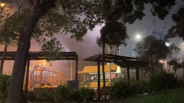 Strong Hurricane Winds Blast Through City At Night - Saola