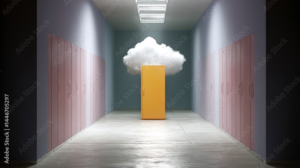 Poster futuristic cloud computing server room cloud storage data center concept
