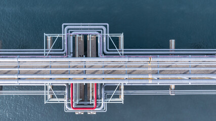 Aerial view industrial oil and gas pipeline system, Energy industry pipeline structure oil and gas...