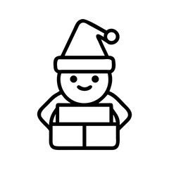 Smiling Santa with Gift Box - Simple Christmas Icon
